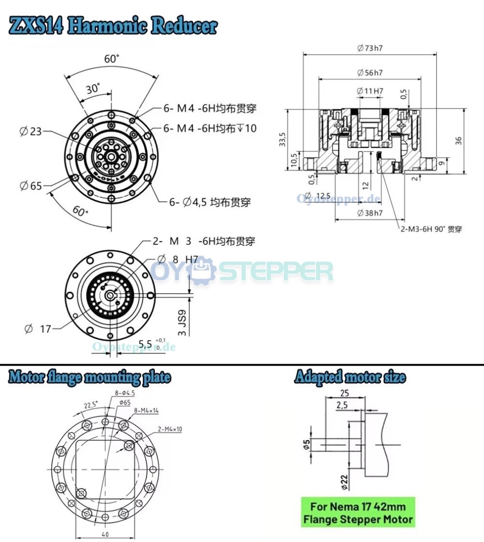 ZXS-Serie Harmonic-Drive-Getriebe,Schalen-&Uuml;bersetzungsverh&auml;ltnis 30:1 bis 160:1 , f&uuml;r Schrittmotor / Servomotoren