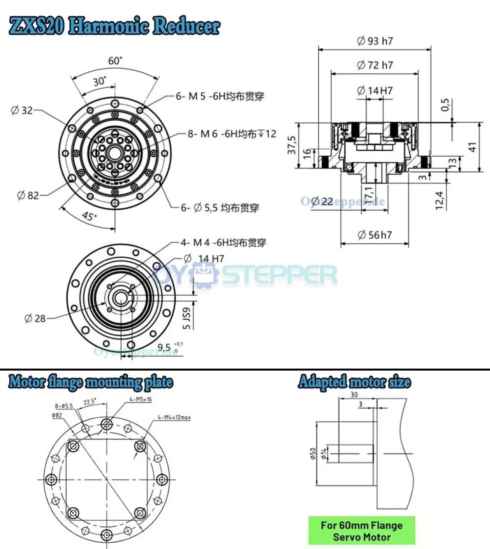 ZXS-Serie Harmonic-Drive-Getriebe,Schalen-&Uuml;bersetzungsverh&auml;ltnis 30:1 bis 160:1 , f&uuml;r Schrittmotor / Servomotoren