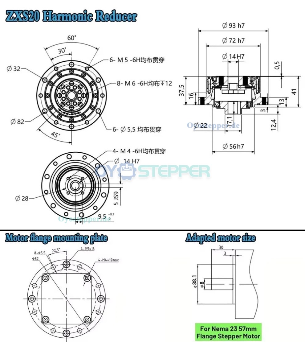 ZXS-Serie Harmonic-Drive-Getriebe,Schalen-&Uuml;bersetzungsverh&auml;ltnis 30:1 bis 160:1 , f&uuml;r Schrittmotor / Servomotoren