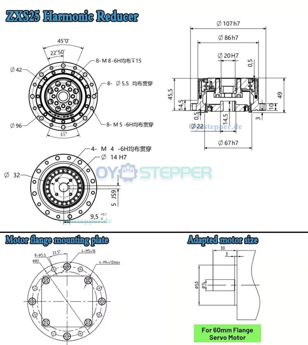ZXS-Serie Harmonic-Drive-Getriebe,Schalen-&Uuml;bersetzungsverh&auml;ltnis 30:1 bis 160:1 , f&uuml;r Schrittmotor / Servomotoren