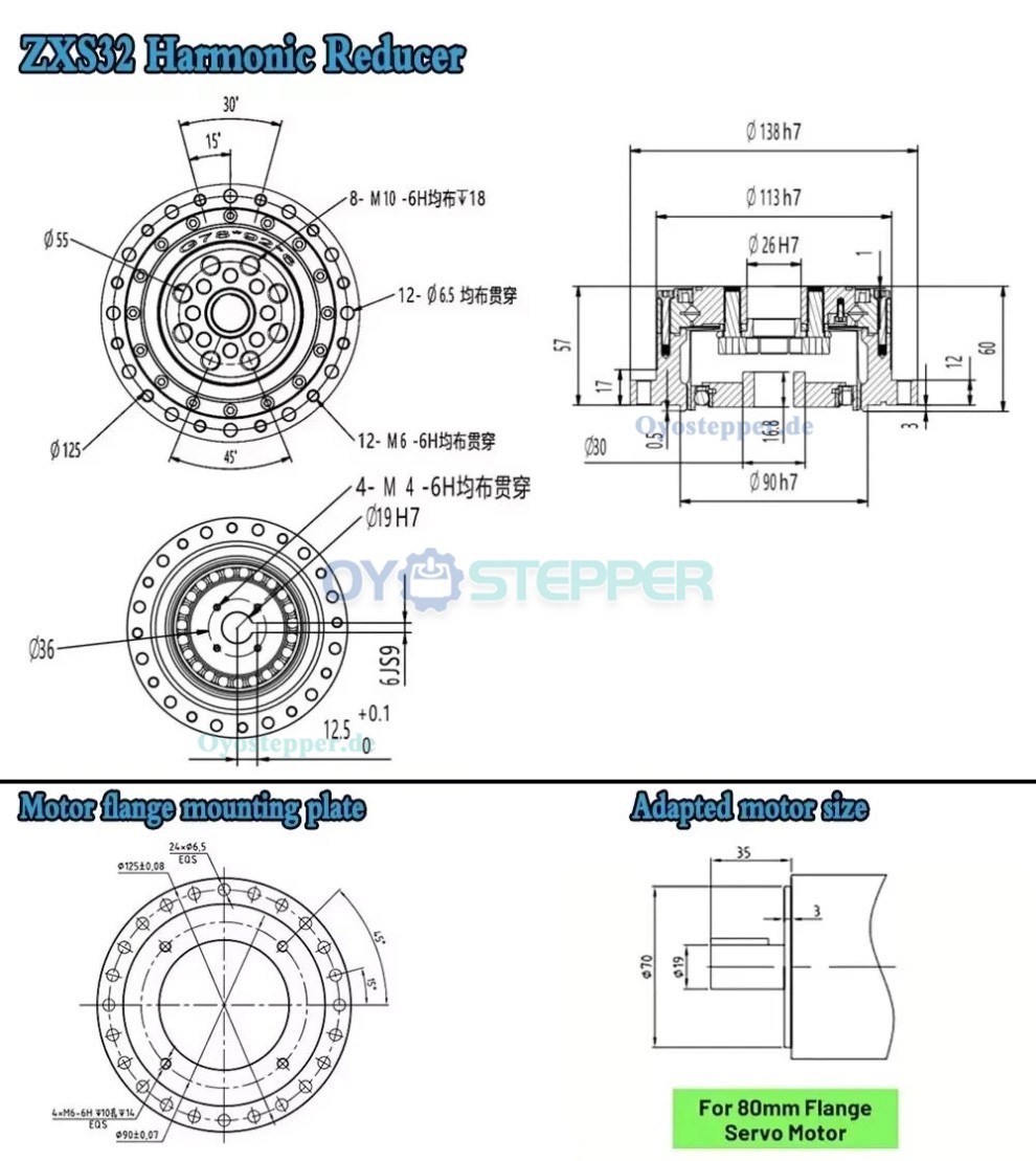 ZXS-Serie Harmonic-Drive-Getriebe,Schalen-&Uuml;bersetzungsverh&auml;ltnis 30:1 bis 160:1 , f&uuml;r Schrittmotor / Servomotoren