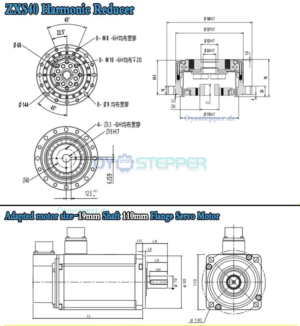 ZXS-Serie Harmonic-Drive-Getriebe,Schalen-&Uuml;bersetzungsverh&auml;ltnis 30:1 bis 160:1 , f&uuml;r Schrittmotor / Servomotoren