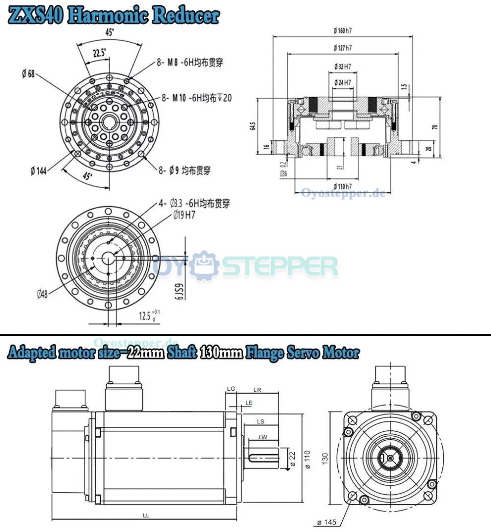 ZXS-Serie Harmonic-Drive-Getriebe,Schalen-&Uuml;bersetzungsverh&auml;ltnis 30:1 bis 160:1 , f&uuml;r Schrittmotor / Servomotoren