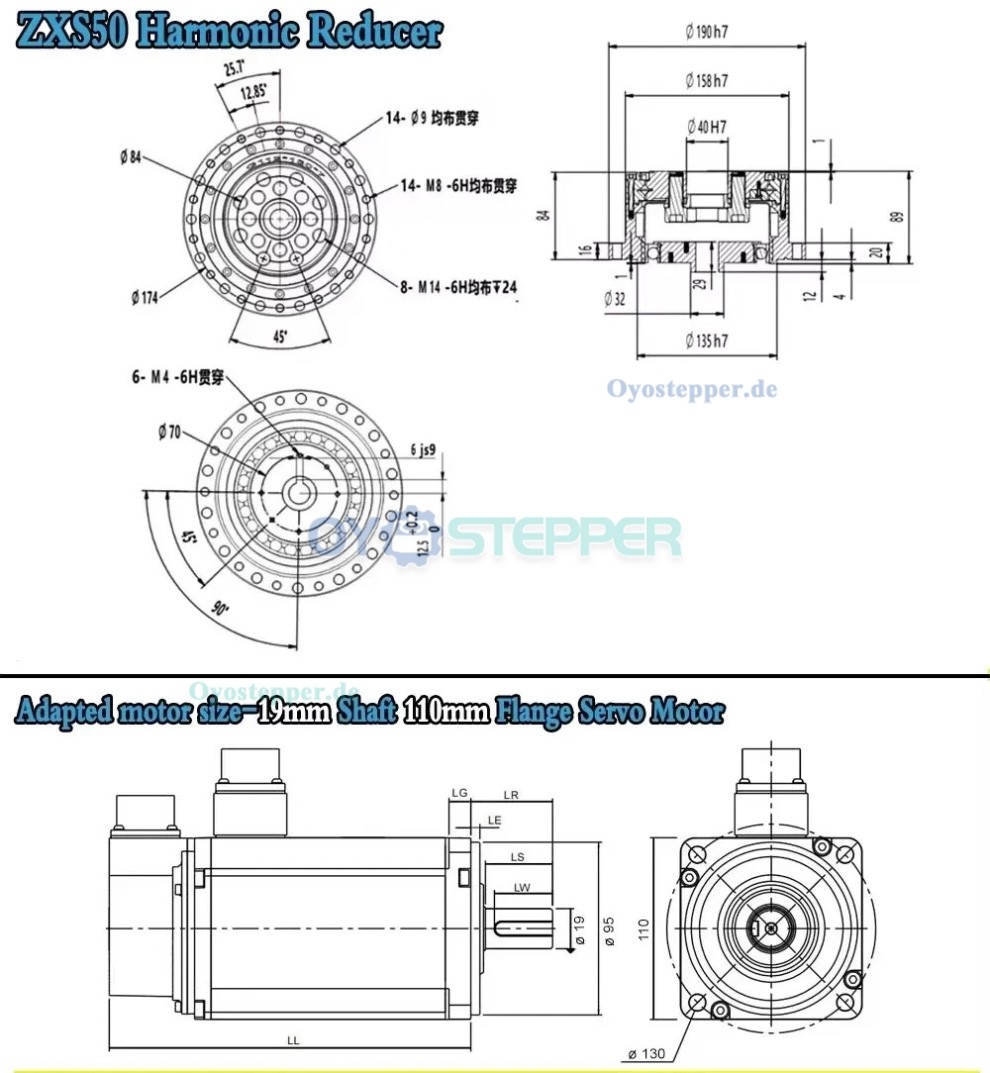 ZXS-Serie Harmonic-Drive-Getriebe,Schalen-&Uuml;bersetzungsverh&auml;ltnis 30:1 bis 160:1 , f&uuml;r Schrittmotor / Servomotoren