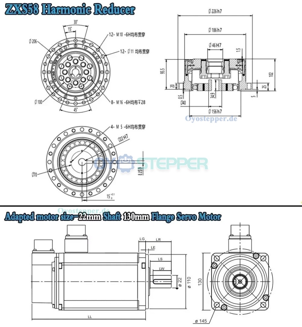 ZXS-Serie Harmonic-Drive-Getriebe,Schalen-&Uuml;bersetzungsverh&auml;ltnis 30:1 bis 160:1 , f&uuml;r Schrittmotor / Servomotoren