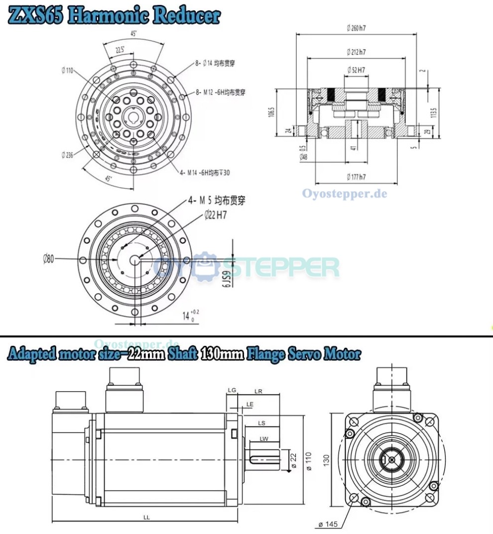 ZXS-Serie Harmonic-Drive-Getriebe,Schalen-&Uuml;bersetzungsverh&auml;ltnis 30:1 bis 160:1 , f&uuml;r Schrittmotor / Servomotoren