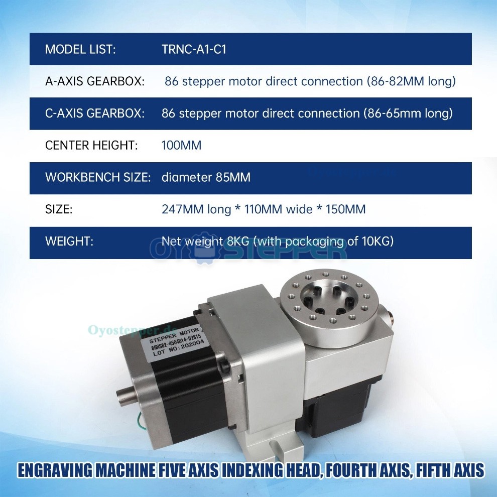 TRNC-A1-C1 CNC A/C Drehachse für die 4. und 5. Achse mit 50:1 Harmonic Drive Getriebe und Teilapparat TRNC-A1-C1 CNC A/C Drehachse für die 4. und 5. Achse mit 50:1 Harmonic Drive Getriebe und Teilapparat