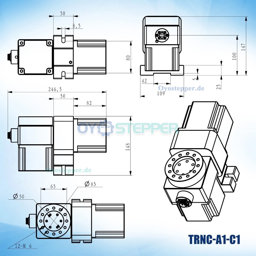 TRNC-A1-C1 CNC A/C Drehachse für die 4. und 5. Achse mit 50:1 Harmonic Drive Getriebe und Teilapparat TRNC-A1-C1 CNC A/C Drehachse für die 4. und 5. Achse mit 50:1 Harmonic Drive Getriebe und Teilapparat